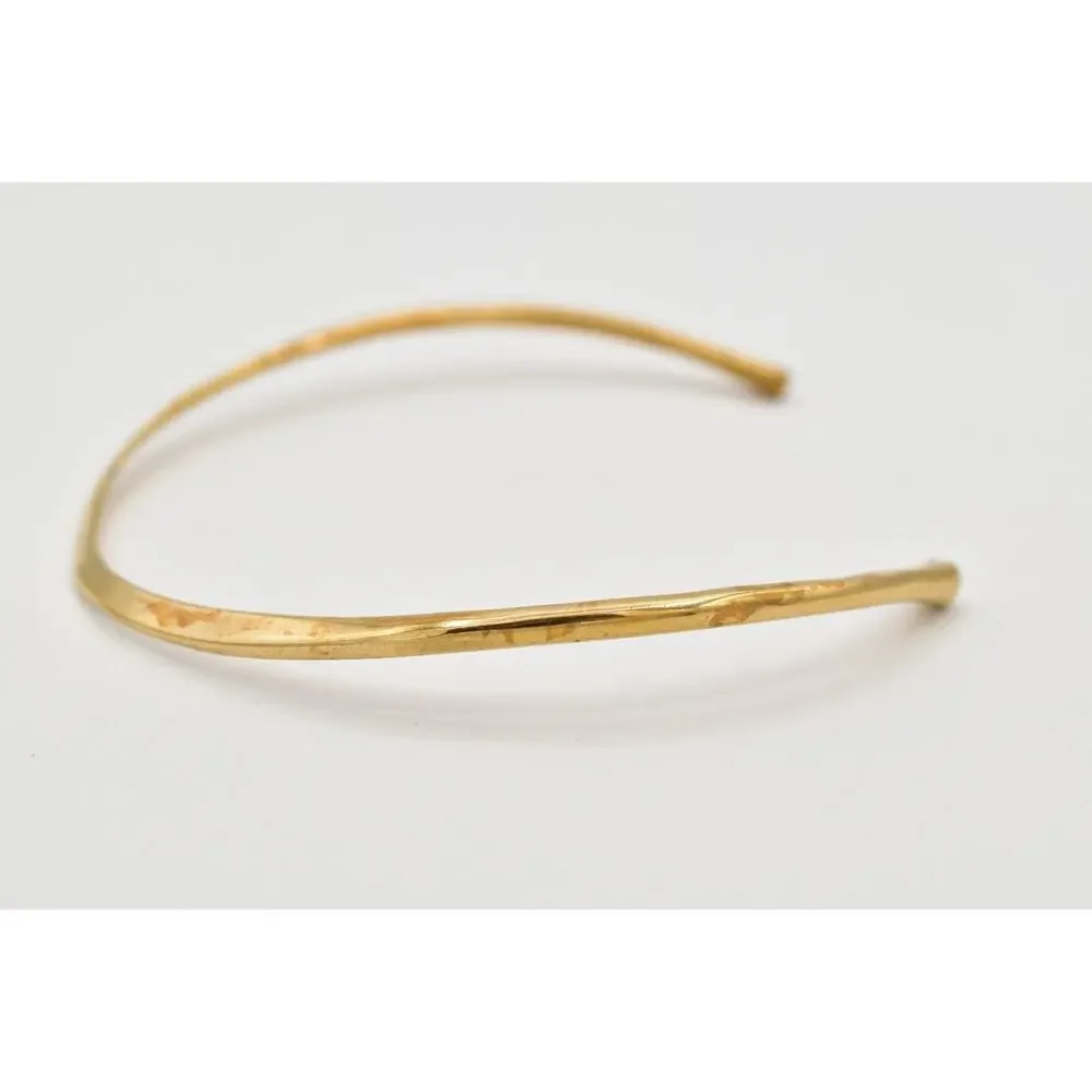 Vintage Modernist Choker Necklace Hammered Metal Antiqued Gold 1970s BinA17